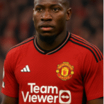 André Onana, Manchester United goalkeeper, wearing the club’s red home jersey during a Premier League match